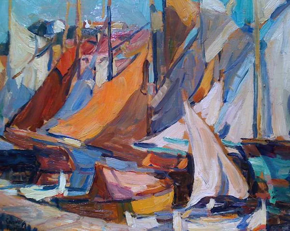 E. Charlton Fortune, Boats, St. Tropez, oil on board
