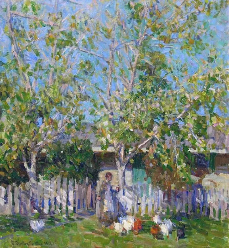 E. Charlton Fortune, Feeding Time, Monterey, oil on canvas